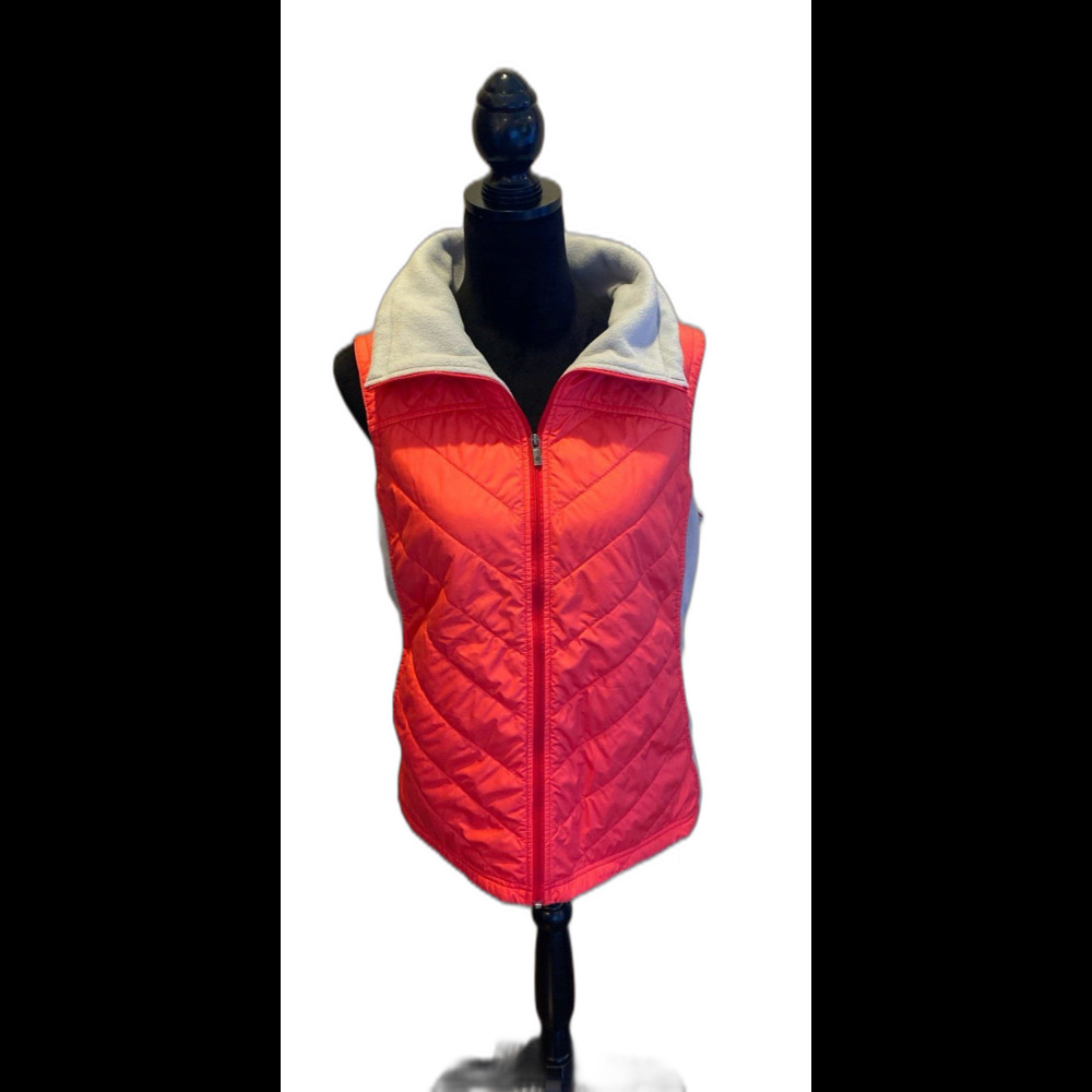 Columbia Vest Women Full Zip Pink Orange Quilted Sz XL Outside/Inside‎ Pockets